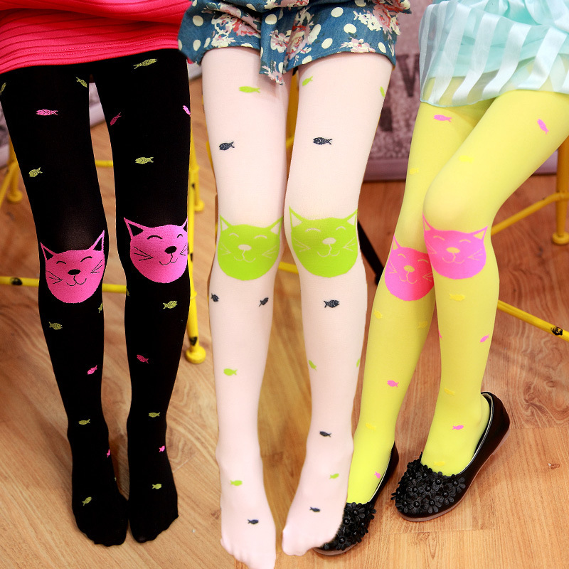 

Kids Girls Colored Tights Velvet Candy Colors Cute Cat Fish Tights for Baby Children Pantyhose Stocking Autumn 920 X2, Pink;yellow