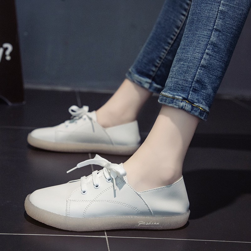 

Sandals 2021 High Quality Woman Leather Solid Flat Shoes Women's Sneakers Lace Up Slip on Casual Fashion Mocassin Femme 6FK8, Beige