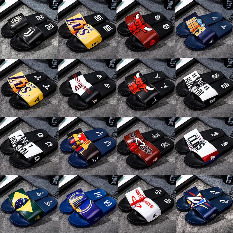 

Basketball football star logo Sports Slippers Brand designer Color printing Mens Rubber Sandals Beach Slide Non-slip Flip Flops Indoor outdo, #12