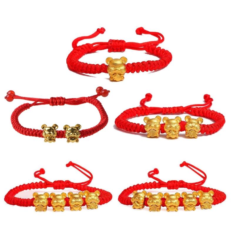 

Charm Bracelets 50LE 2021 Year Mascot Five Fortunes Mouse Red String Bracelet Attract Wealth Luck, Golden;silver