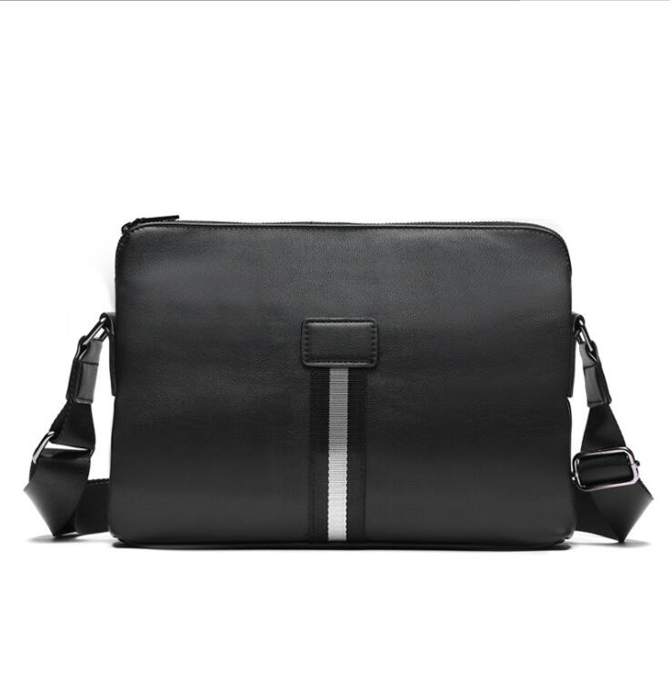 

Factory wholesale men bag outdoor waterproof wear-resistant leather shoulder bags simple Joker striped business handbags street trend contrast fashion handbag, Black(boutique box)