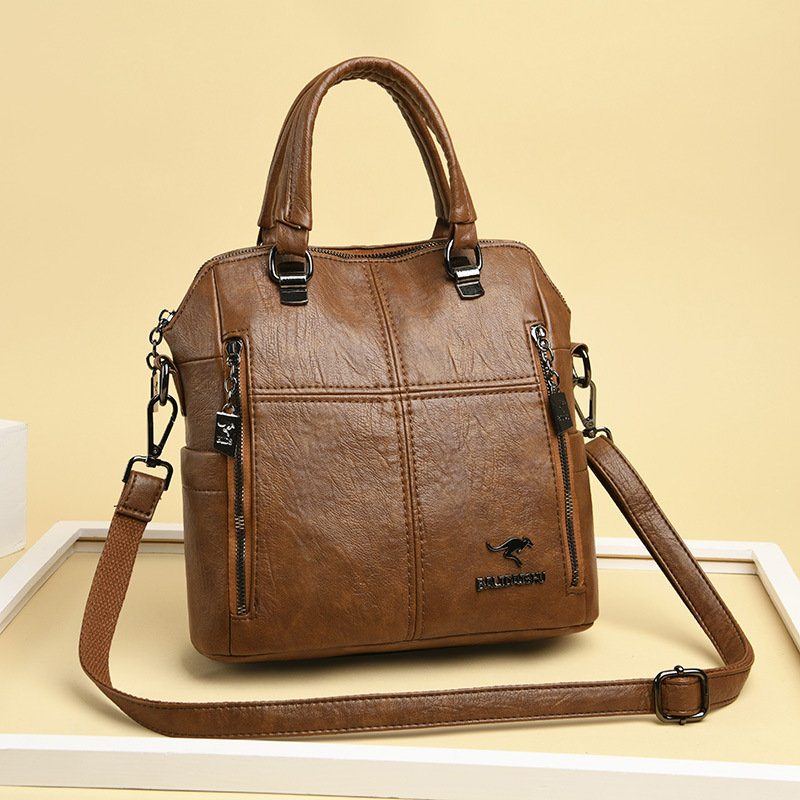 

Wholesale factory ladies shoulder bags retro solid color leather handbag elegant atmosphere splicing fashion crossbody bag large multifunctional women backpack