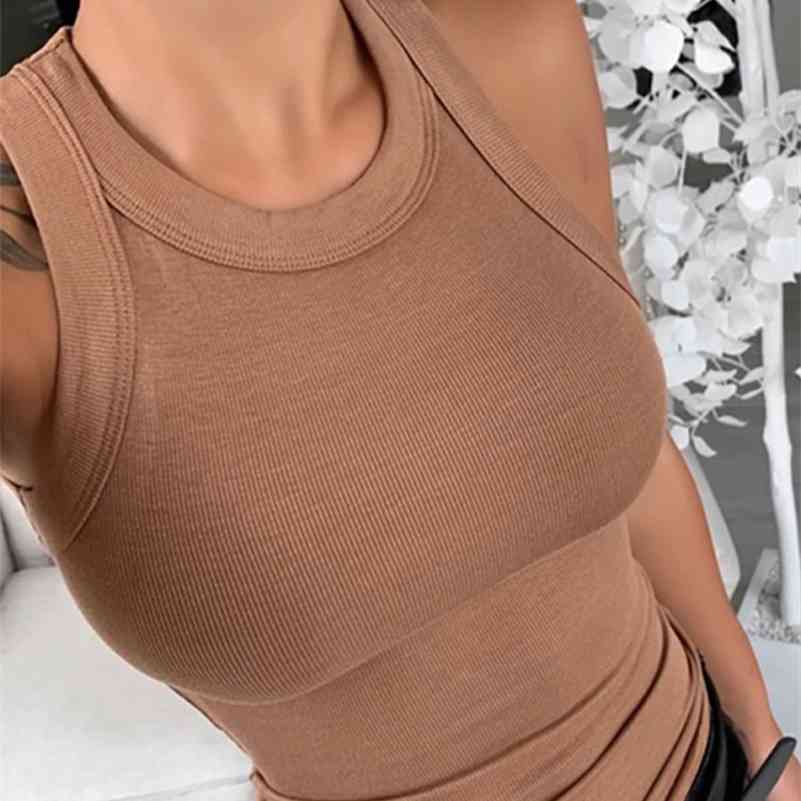 

Women Solid Round Neck Ribbed Tank Top Camisole Women Summer Basic Elastic Tank Top O Neck Solid Tank Top Plus Size 210518, Black