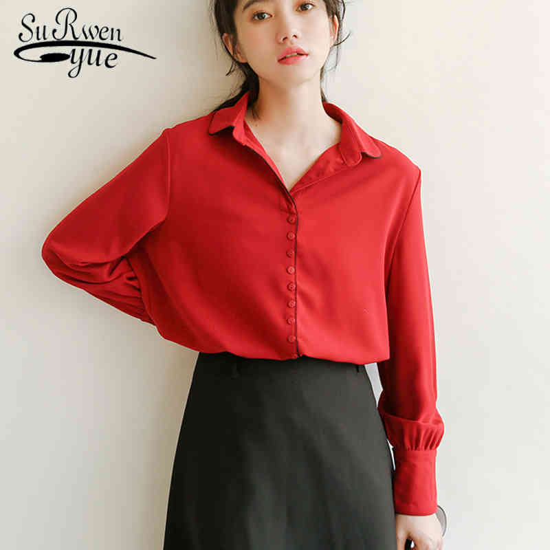 

Fashion long sleeve women's shirt solid causal female clothes top and blouse loose blouses feminine blusas 0775 40 210521, White