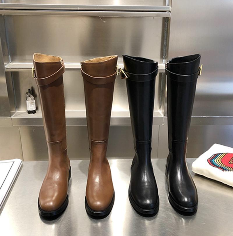 

Boots 2021 Women Genuine Leather High Fashion Motorcycle Round Toe Slip On Top Quality Designer, Black