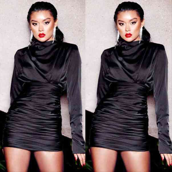

autumn spring solid womens dress o neck long sleeve bodycon club pencil slim fit mini, Black;gray