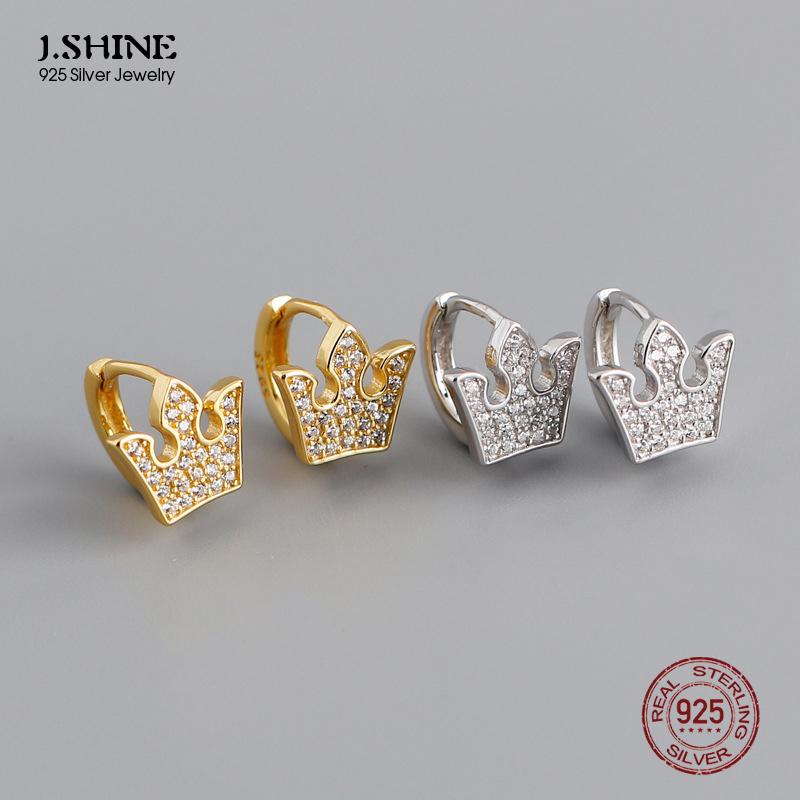 

Hoop & Huggie JShine 925 Sterling Silver Queen Crown Huggies Crystal CZ Hoops Small Circle Round Luxury Piercing Zircon Earring Fine Jewelry