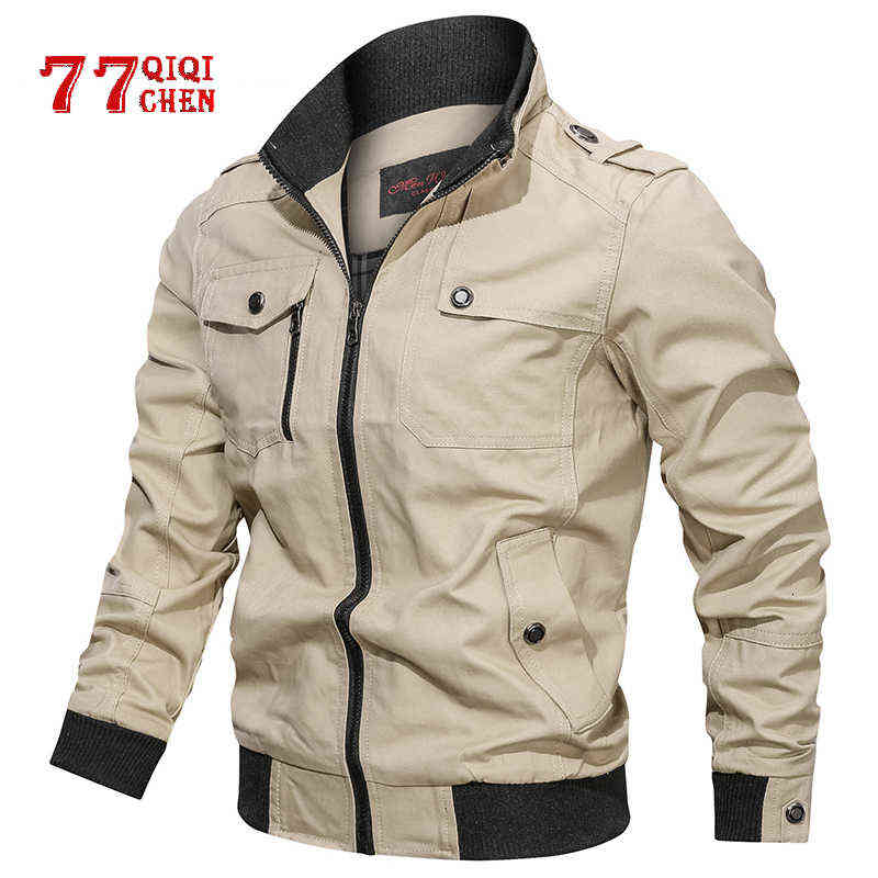 

Casual Solid Jacket Men Cotton Multi-pocket Bomber Jackets Male Spring Autumn Slim Fit Coat Pilot Windbreaker Jaqueta Masculina Y1106, Blue