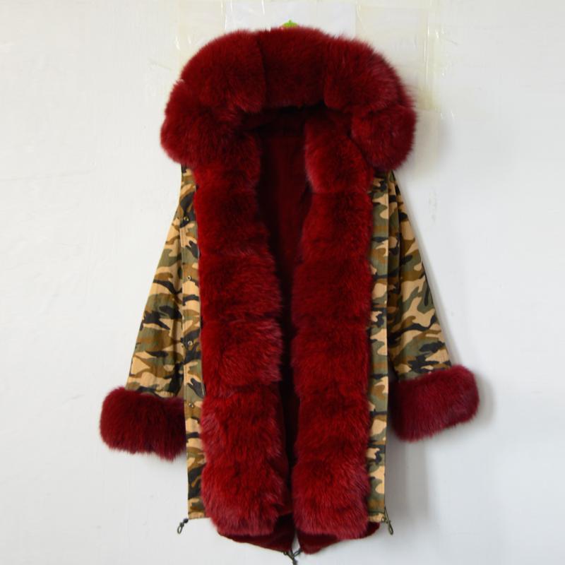 

Women' Fur & Faux Luxurious Cuffs Camouflage Parka Wine Red Lined Greatcoat Mr&Mrs Winter Coat, As pic