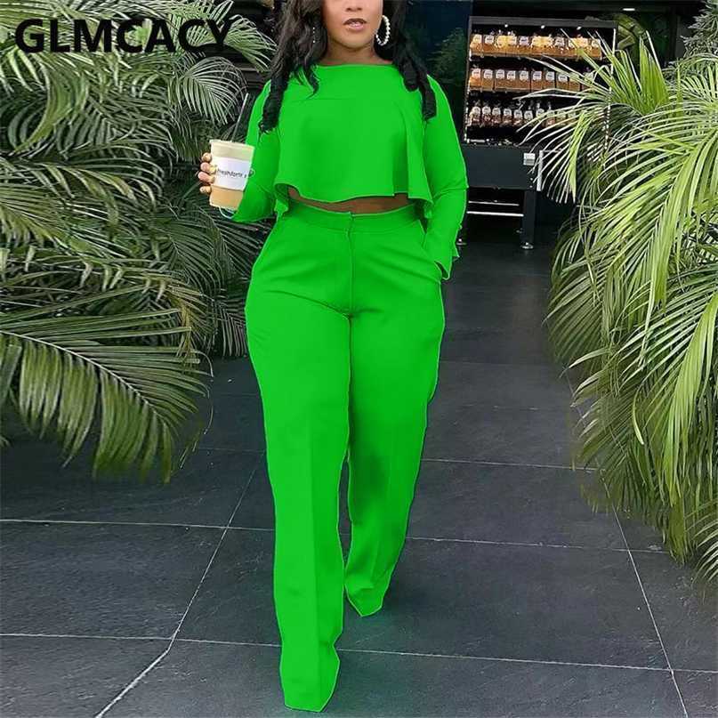 

Women Two Piece Casual Suits Long Sleeve Dip Hem Crop Top Shirt & Loose Pants Set 211119, Purple