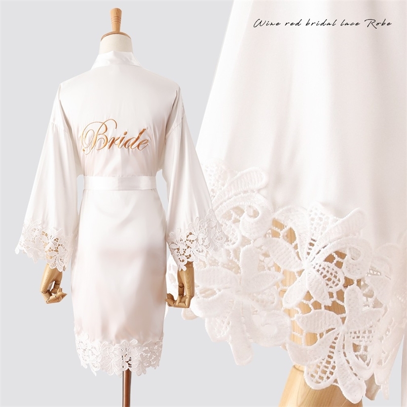 

Summer Lace bridal Sleepwear Bride Bridemaid Wedding Robe Gown Solid Embroidery Kimono Bathrobe Women Casual Home Night Dress 210901
