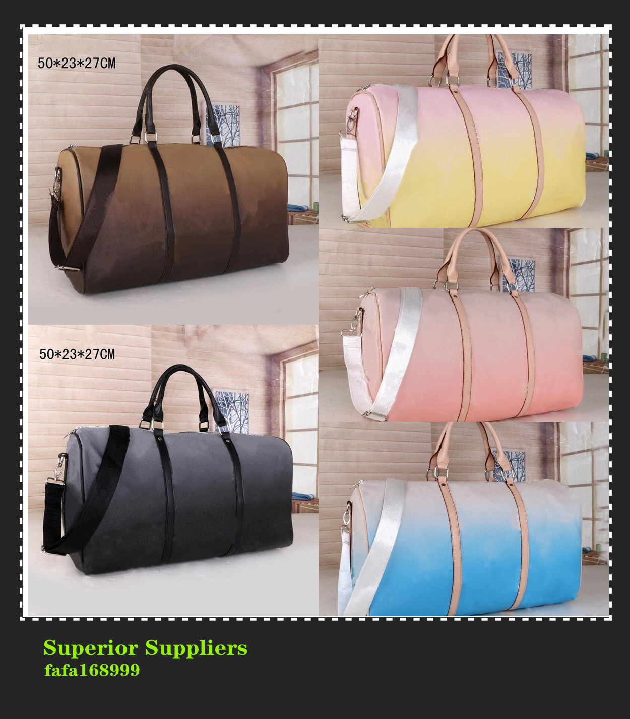 

2021 High quality gradient color fashion travel bag big flower men women duffle leather luggage handbags large capacity sport 50cm multicolor size:50*27*23cm NO.013, Yellow