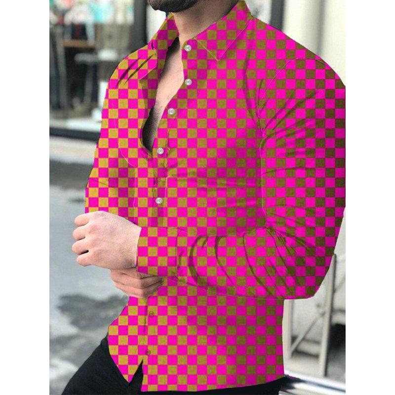

Men's Casual Shirts Spring Fashion Men Autumn Turn-down Collar Buttoned Shirt Male Lattice Print Long Sleeve Tops Social Men's Clothes, Cx101