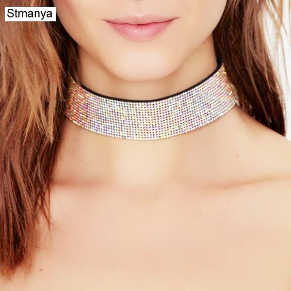 

3.8cm-1.9cm 2Design Crystal Rhinestone Bridal Choker Necklace Silver Color Wedding Jewelry Party Prom Christmas Gift N1042 Chokers