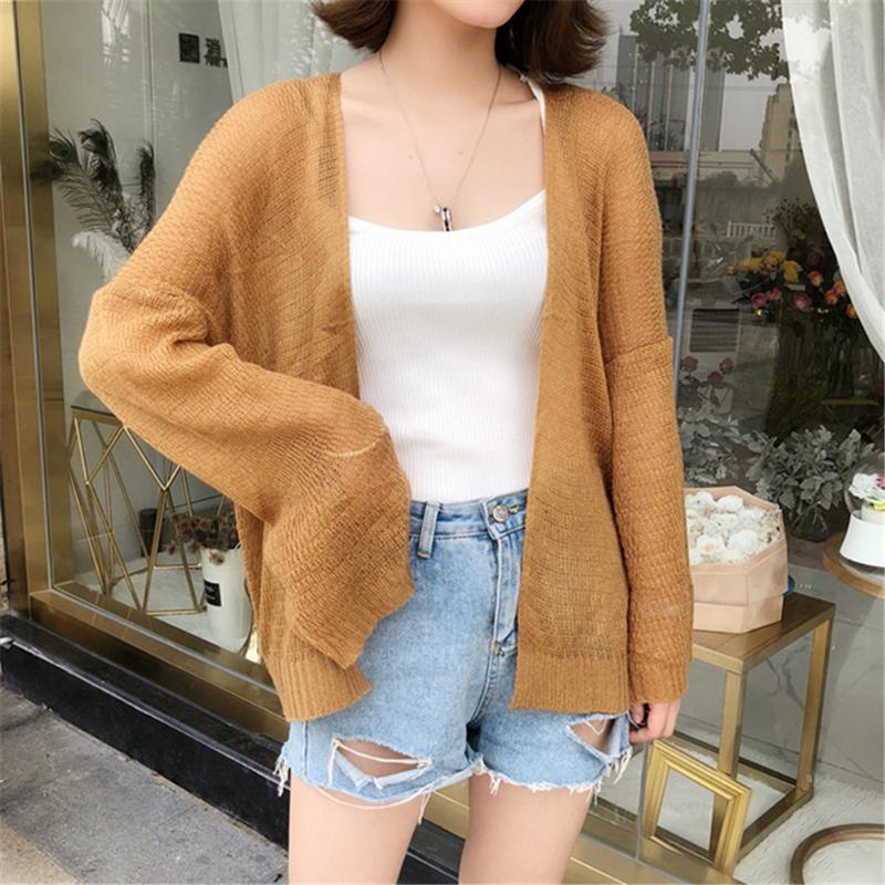 

Women's Knits & Tees Summer Fashion Clothing Knit Cardigan Sweater Female Shawl Long-sleeved Thin Air-conditioned Shirt Womens, White