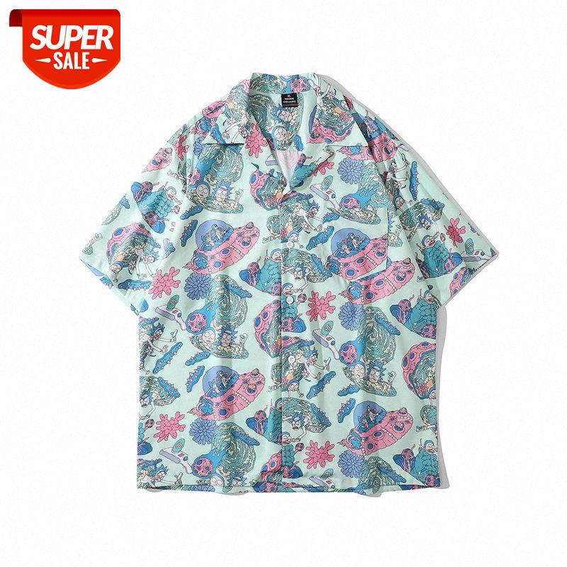

Full-print shirt loose casual short-sleeved for men and women Hong Kong style non-iron floral inch jacket #bQ1G, White;black