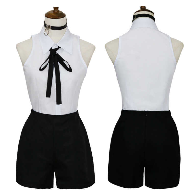 

Anime Chainsaw Man Reze Cosplay Costume Outfits Shirt Tie Short Wig Neck Ring Women Uniform Halloween Y0913