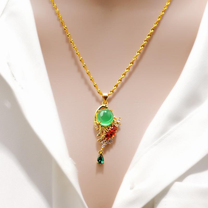 

pendant necklaces elegant peacock green chalcedony women's necklace yellow gold filled fashion delicate bridal jewelry gift, Silver