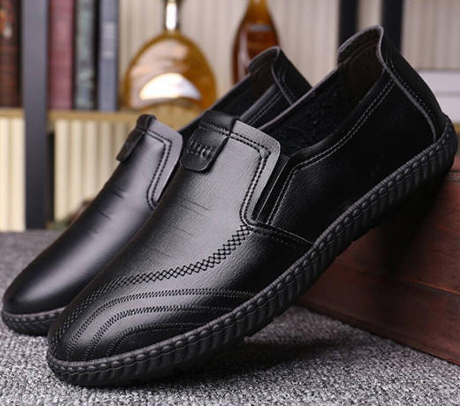 

2022 Mens Loafers Moccasins Driving-Shoes Casual-Shoes Slip On Black Plus-Size Genuine-Leather, 02