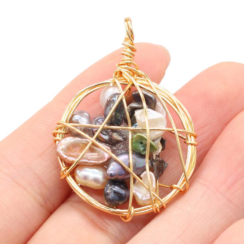 

Charms Natural Freshwater Cultured Pearl Pendant Copper Wire Winding Colorfull For DIY Jewelry Making Necklace Bracelet, Bronze;silver