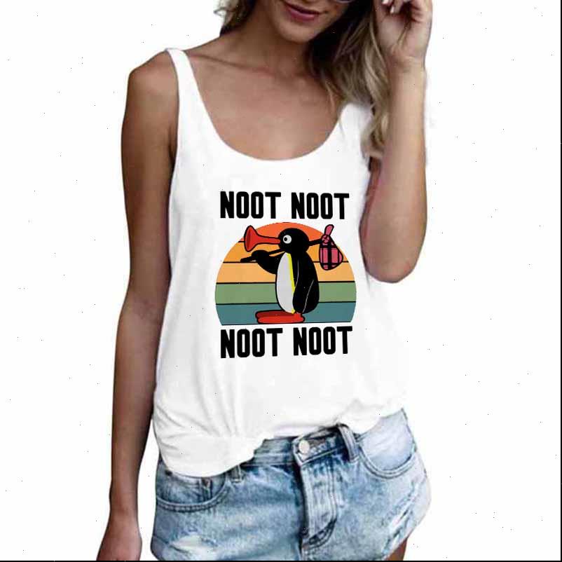 

women camis camisole tank cartoon novelty noot penguin shirt female casual loose oneck white sleeveless ladies