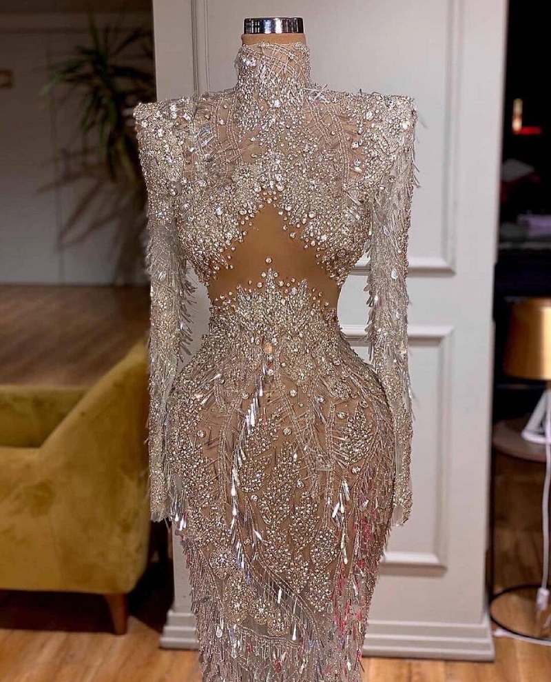 

Evening dress Women dress midriff cutout fishtail dress with high neckline and long sleeves Yousef aljasmi Kim kardashian Kylie jenner Kendal, Same with picture
