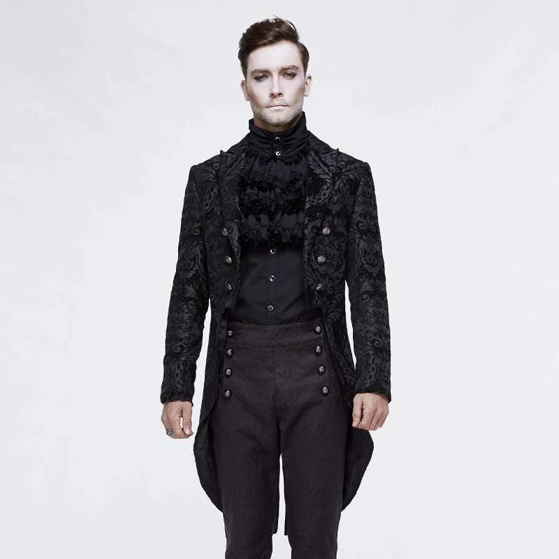 

Men's Trench Coats Devil Fashion Goth Jacquard Double-breasted Black Dovetail Overcoat CT105, Tan;black