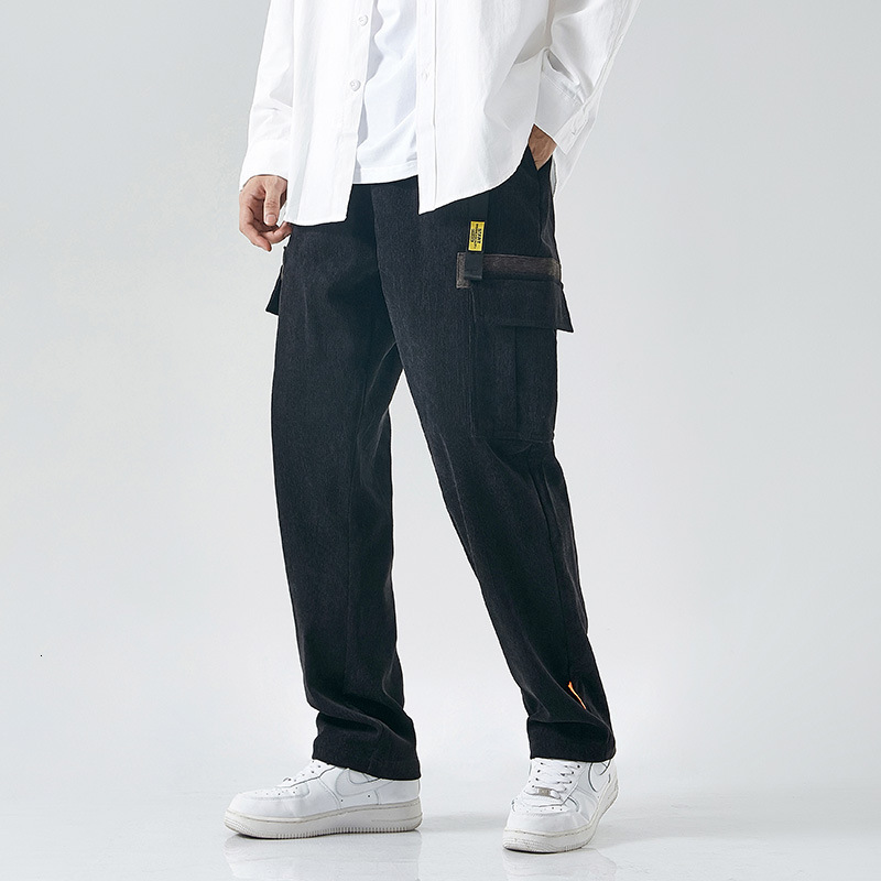 

men's pants novo outono inverno veludo calÃ§as masculinas soltas oversize coreano cor sÃ³lida cango masculino elÃ¡stico na cintura casual, Black