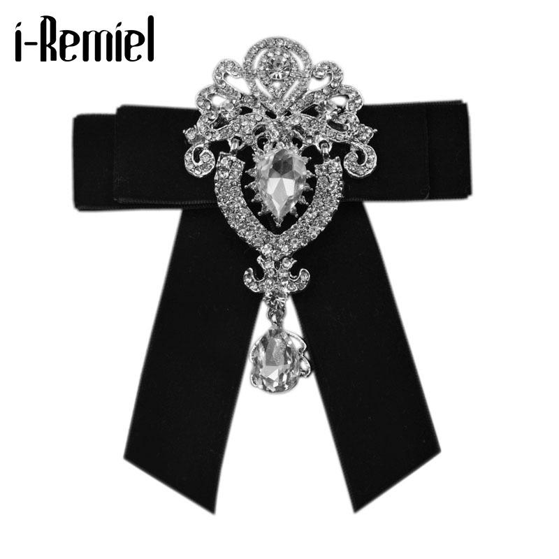

Pins, Brooches I-Remiel Men's Retro Luxury Fabric Crystal Bow Brooch Bridegroom Wedding Velvet Rhinestone Bows Tie For Men Clothing Accessor