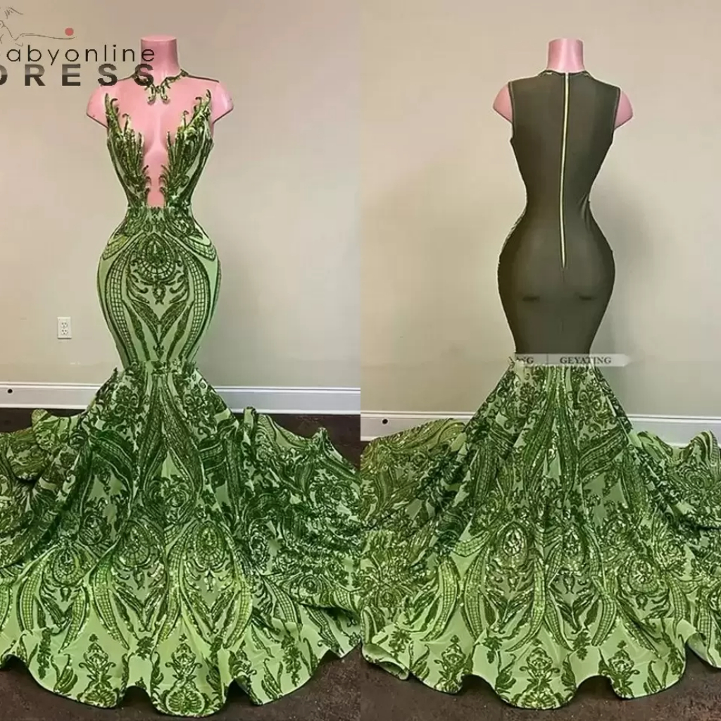 

Sparkly Sequin Olive Green Mermaid African Prom Dresses Black Girls Long Graduation Dress Plus Size Formal Evening Gowns DHL, Yellow