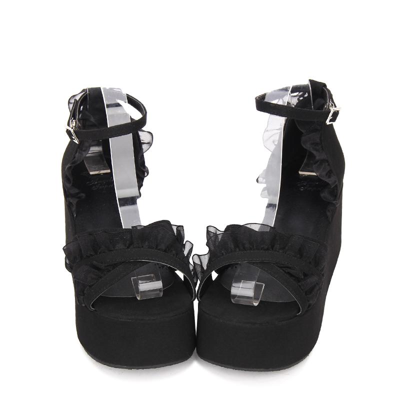 

Angelic Imprint Woman Mori Girl Lolita Cosplay Shoes Wedge Heel Sweet Lovely Princess Dress Party Size 35-46 8023 Sandals, Black