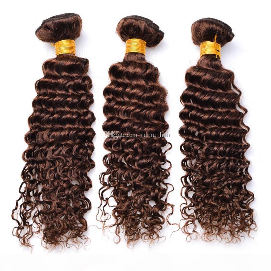 

#4 Brown Human Hair Weaves Chololate Brown Deep Curly Virgin Malaysian Hair 3Pcs Lot Brown Deep Wave Bundles, Black;brown