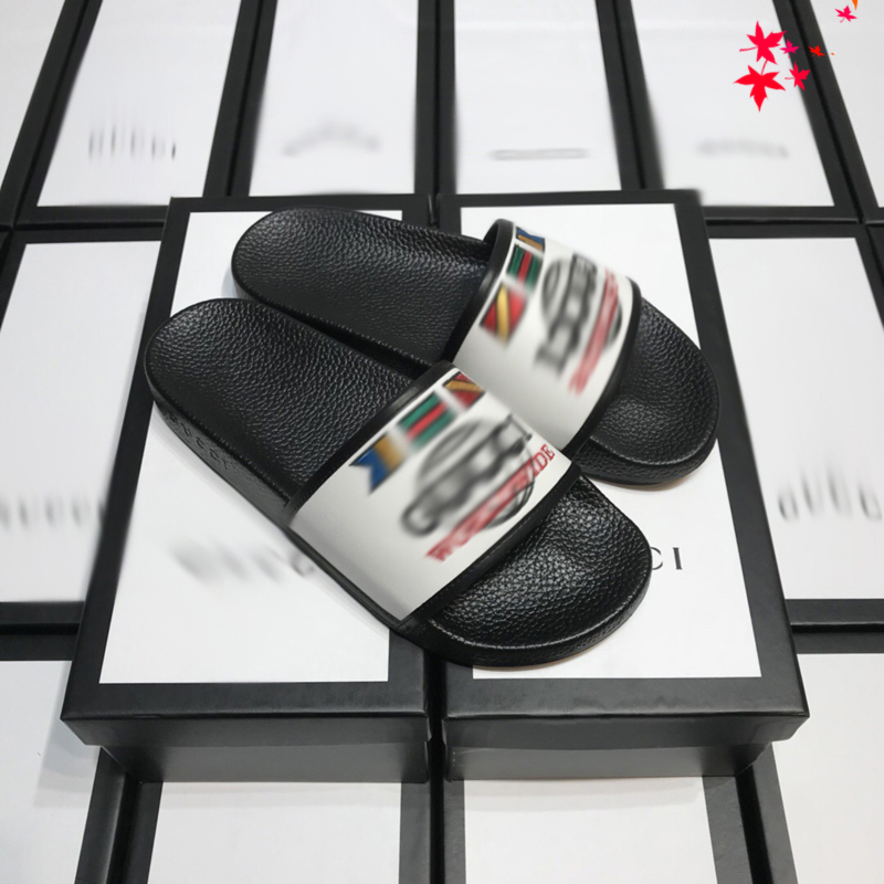 

2021 Slipper Designer Slide Summer sandals Fashion Men Beach Indoor Flat Flip Flops Leather luxurys Shoes mens Slippers with box Size 39-45 -H195, White
