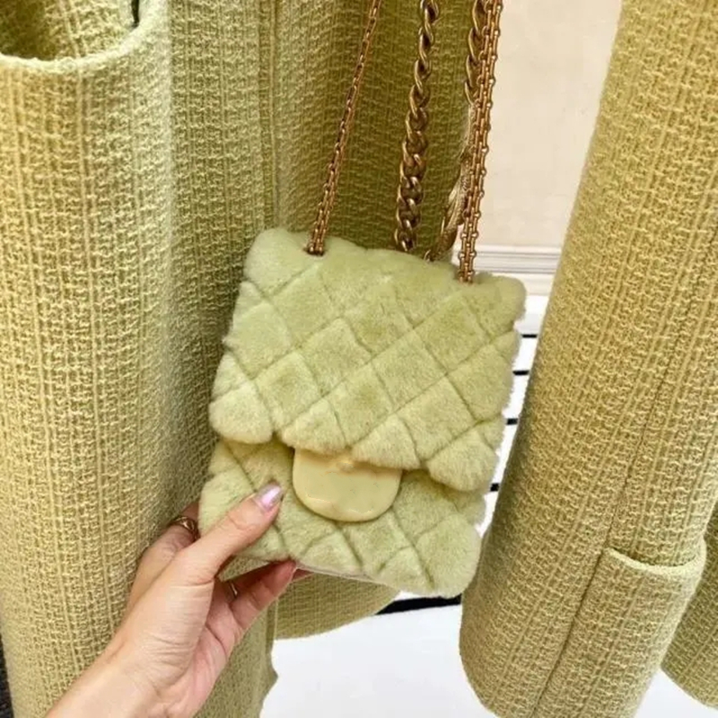 

New fashion small square bag chain diagonal cross hairy mobile phone female