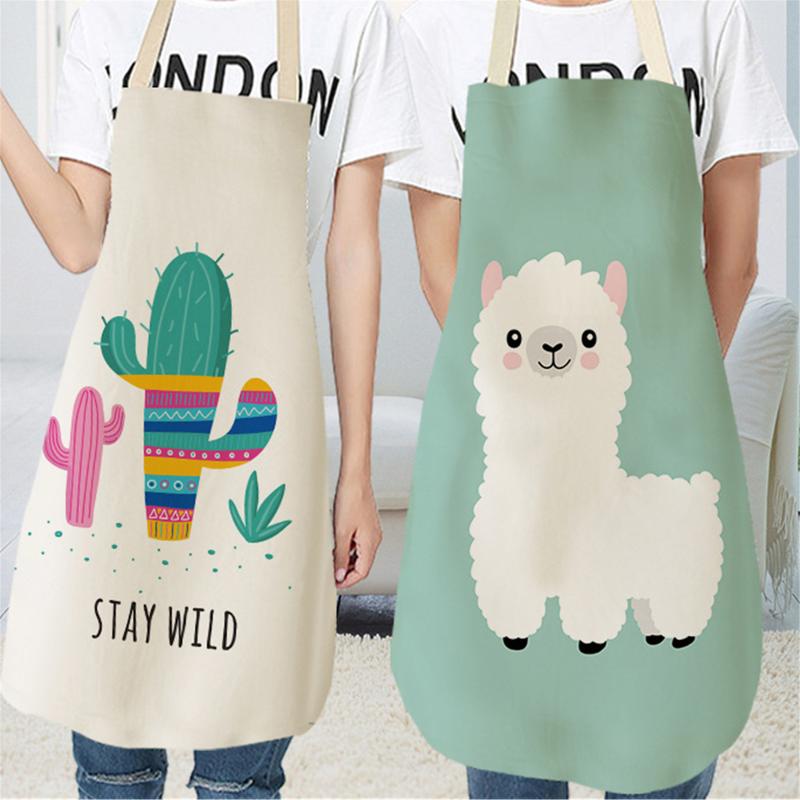 

Alpaca Llama Cactus Printed Cotton Linen Sleeveless Aprons Kitchen Women Pinafore Home Cooking Baking Waist Bib Cleaning Tools