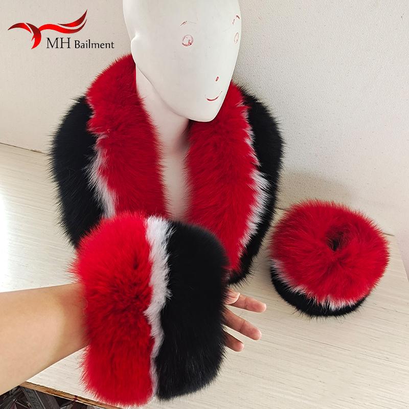 

Winter 2021 Style 100% Real Fur Scarf Women's Coat Fashion Luxury Warm Collar And Cuff Set Ladies Shawl Scarfs Scarves