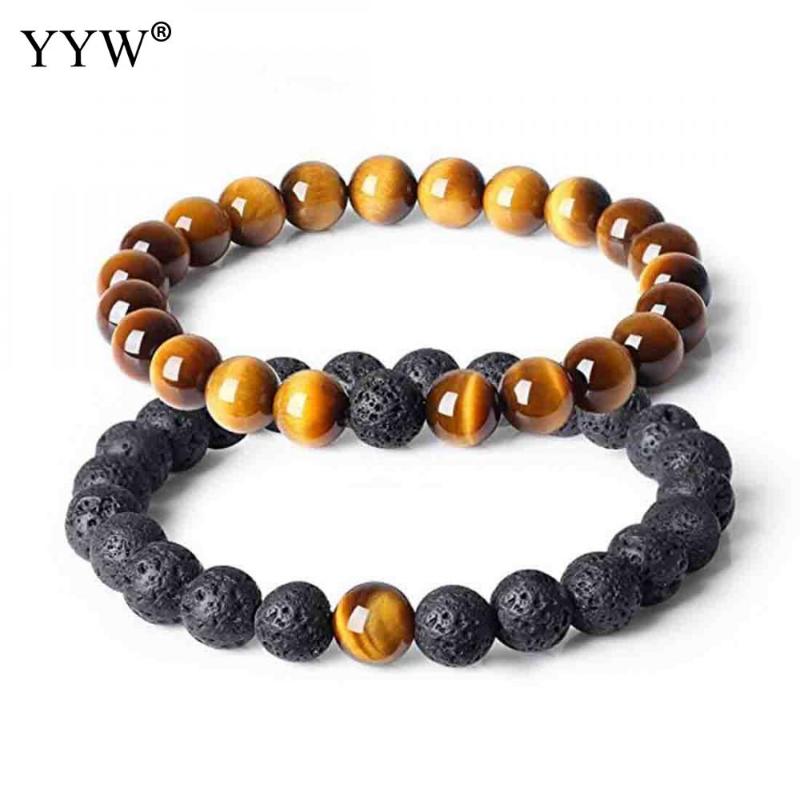 

Beaded, Strands Black Lava Stone Bracelet With Tiger Eye & Unisex Approx 7 Inch Sold By PC 6mm 8mm 10mm For Choice