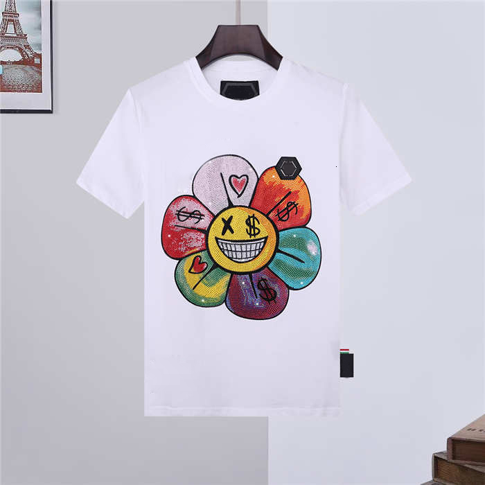 

21ss COOL Printed flower cotton short sleeve men young new tee T shirt casual loose summer mens phillip plain tshirt male, White;black