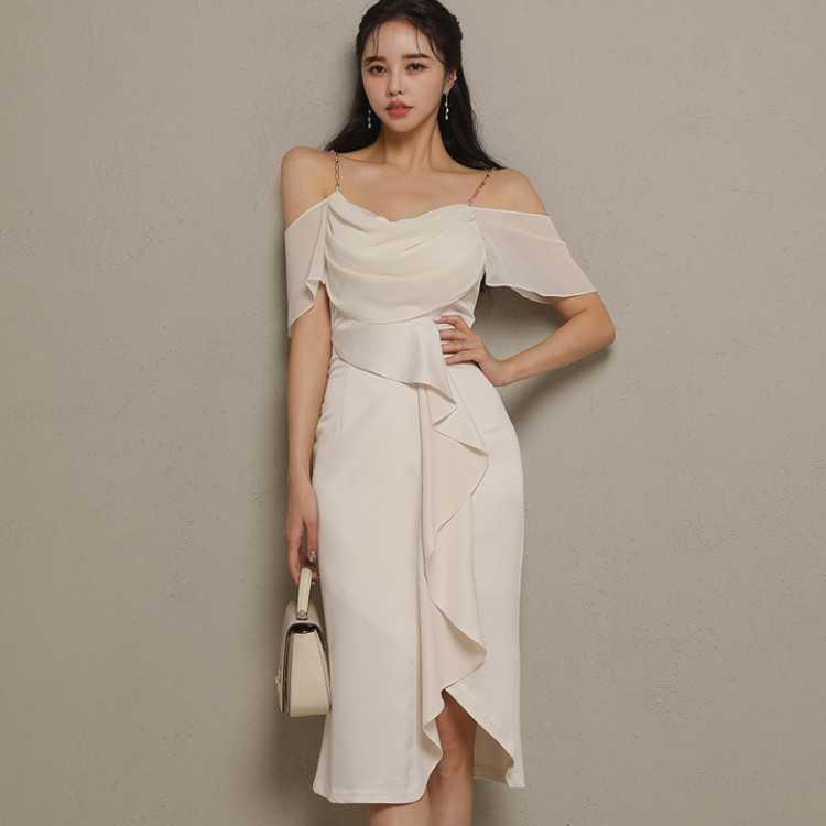 

Summer 2 Pieces Set Women Sexy Slash Neck Ruched Sling Top + Bodycon Ruffles Pencil Skirts Evening Party Suit 210526, Photo color