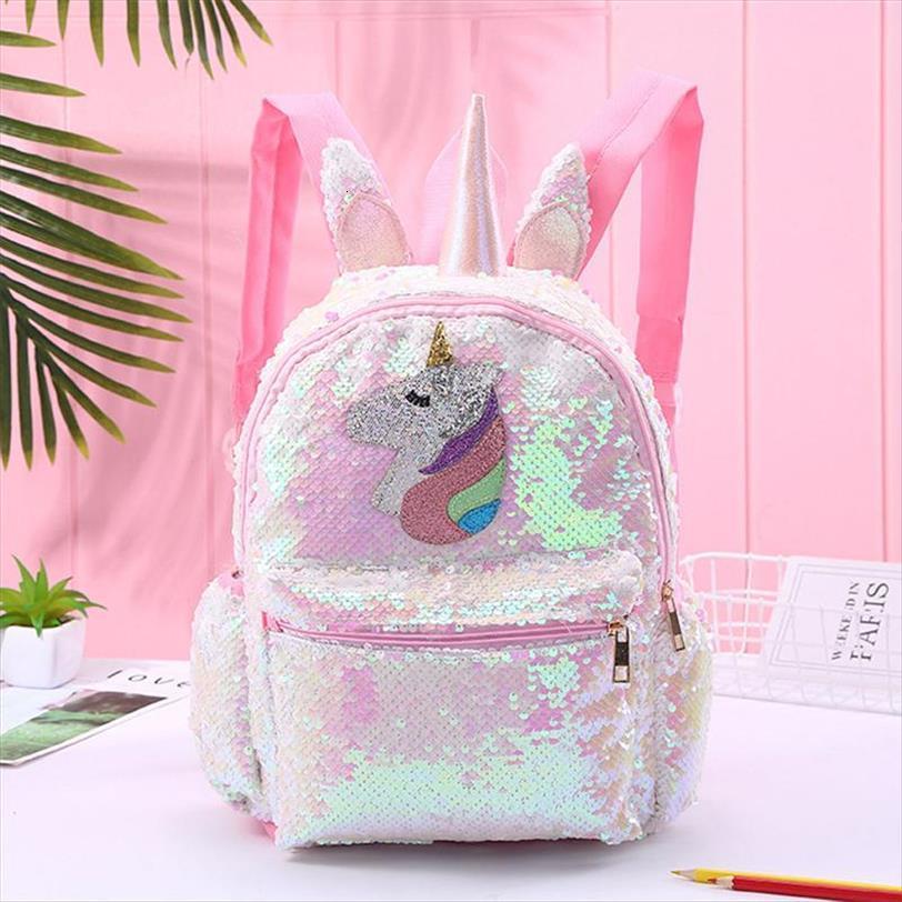 

pink shiny girls backpack sequin unicorn design satchel adorable bookbag fashion cute travel school bag for student