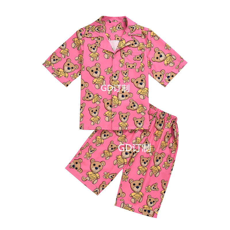 

Mens Tracksuits 2 Piece Sets Short Sleeve Shirt and Pants Set Caroon Bear Printed Summer Fashion Pink, Gray