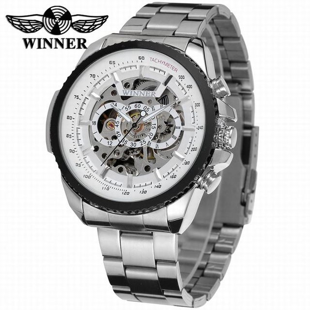 

WINNER Men Casual Automatic Mechanical Watch Mens Stainless Steel Band Business Clock Fashion Design Dial Relogio Masculino 210517, Silver