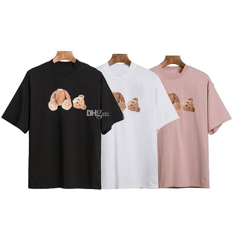 

21SS Mens Women Teddy Bear Printed T-Shirts Black White Pink Tee Men Womens Palm Top Short Sleeve Tees Designer Cotton Clothes