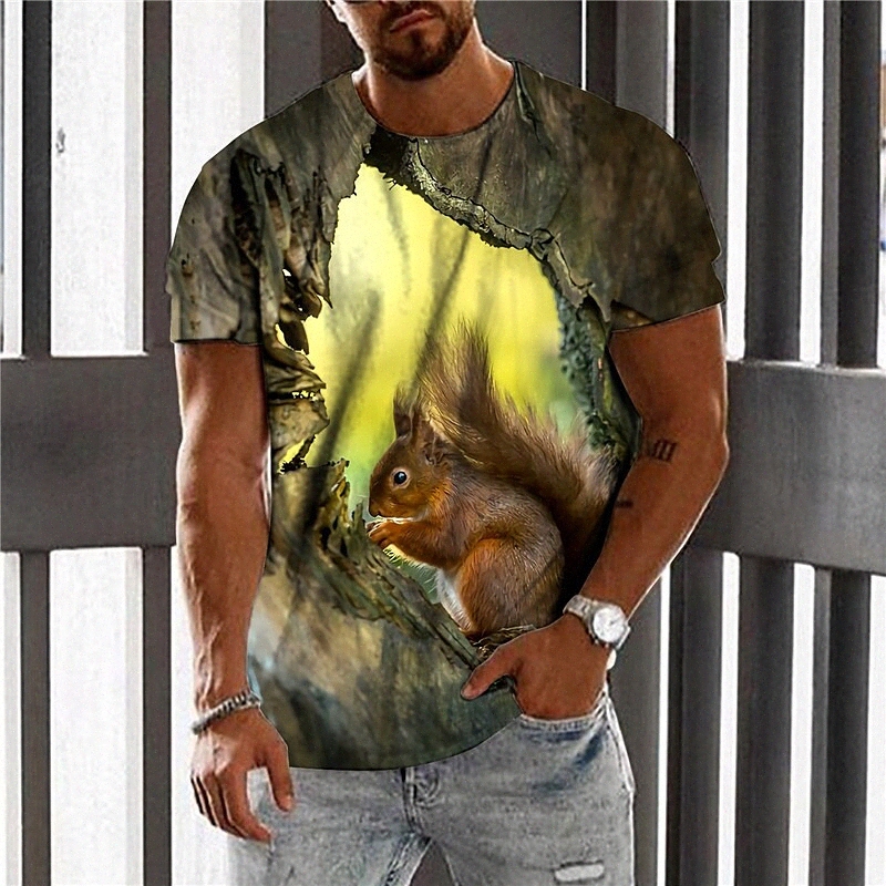 Men's Unisex T shirt 3D Print Graphic Prints Squirrel Crew Neck Street Daily Print Short Sleeve Tops Casual Designer Big and Tall Sports Green