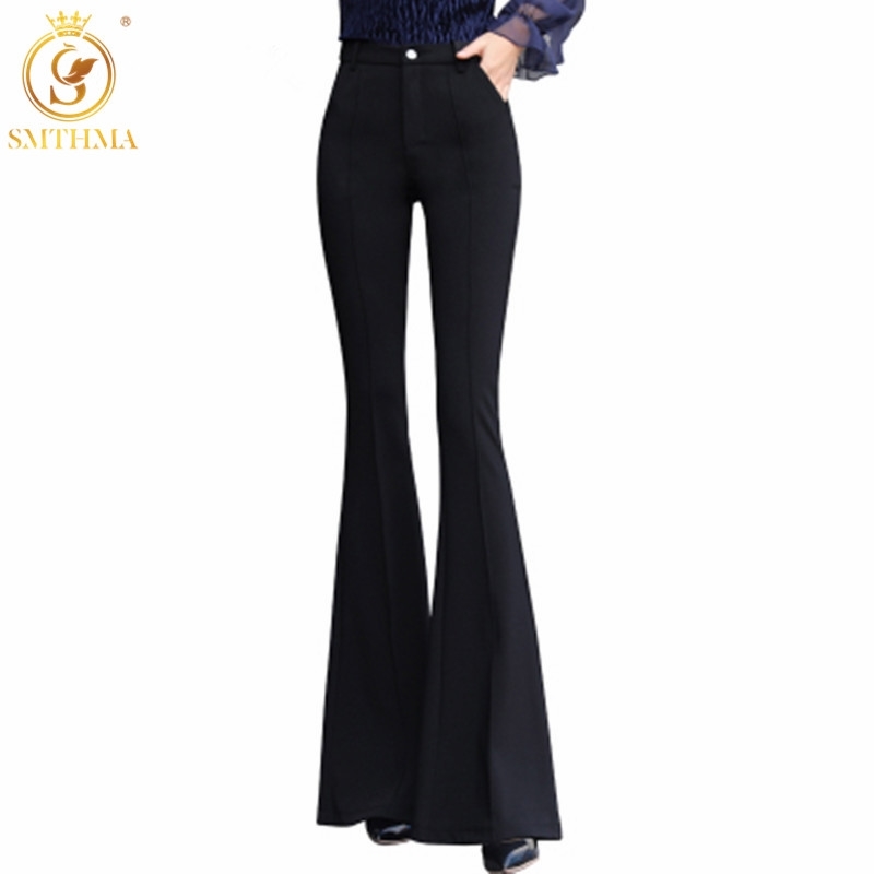 

Women Summer Sping Fashion Solid Black Pants Ladies Elegant Bottom Wide Ruffles Trousers S M L XL 2XL Full Length 210520, Picture color