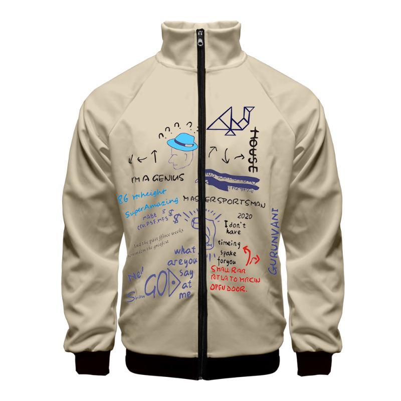 

Men's Graffiti 3D Printed Stand Collar Zipper Jacket Men/women Fashion Long Sleeve Jackets kpop mens clothing, Beige