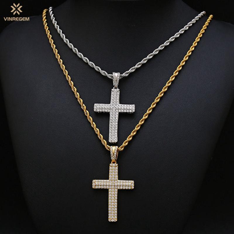 

Other Vinregem Hip Hop Rock 100% 925 Sterling Silver Created Moissanite Gemstone Basic Cross Pendant Necklace Fine Jewelry Wholesale