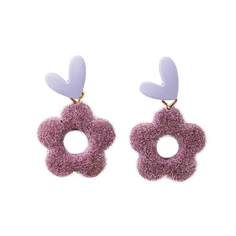

Cute Multicolor Long Hollow Flowers Love Heart Shape Flocking Plant Drop Earrings For Woman Classic Fashion Jewelry Gift Dangle & Chandelier