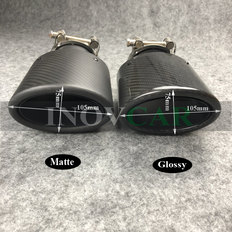 

1 PCS Oval Slanted Exhaust Tips Carbon Fiber Exhausts Muffler Pipes Car Stainless Black Pipe for Universal Double Tip