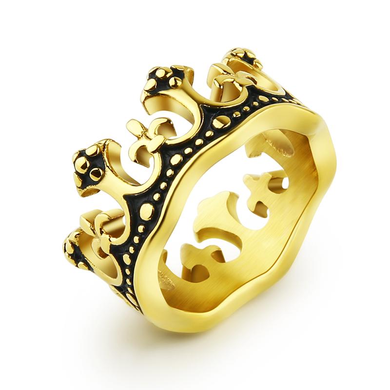 

Men's Vintage Gothic Crown Rings Silver Color Titanium Stainless Steel Metal High Quality Royal King Princess Riing For Women Wedding